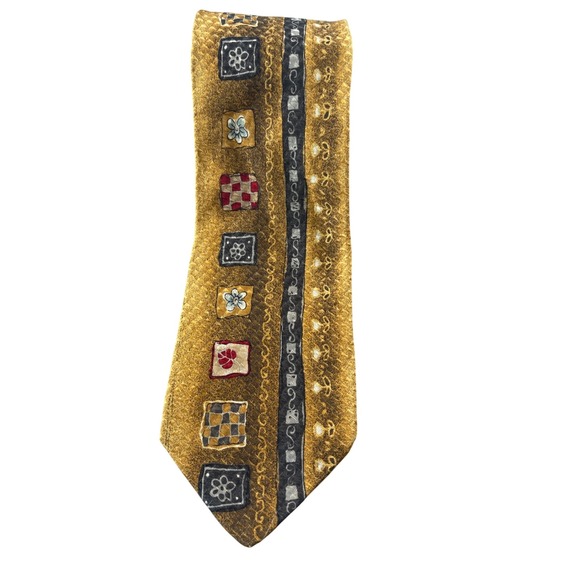 Pavone Made In Italy Necktie Brown Gold Patterned Silk Men's Accessories - Picture 1 of 12